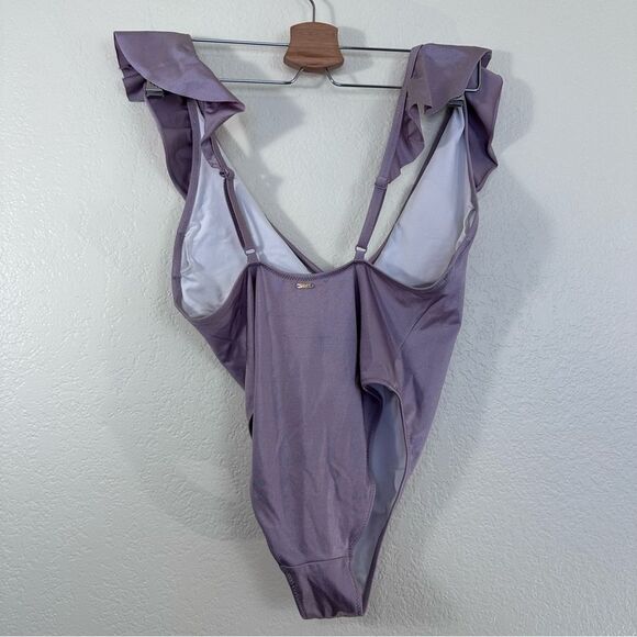 PINK VS Shine Ruffle One Piece Swimsuit in Metallic Lilac Size S - Picture 7 of 9